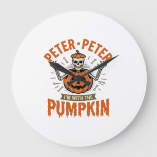 Lustiges Peter Peter Kürbis Halloween Skelett Shir Große Wanduhr