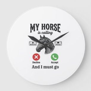 Lustiges Pferd ruft Vintage-Stich T-Shirt_1 Große Wanduhr