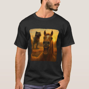 Lustiges Pferd-Selfie T-Rex-Dinosaurier-Jagd Humor T-Shirt