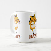 Lustiges Pferd vorbei fallen gelassen, um Heu zu Kaffeetasse (Vorderseite Links)