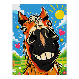 Lustiges Pferdelächeln Cartoon Comic Kunst Poster