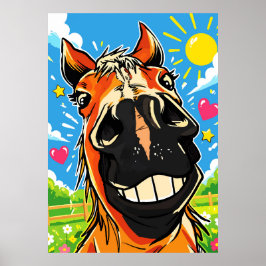 Lustiges Pferdelächeln Cartoon Comic Kunst Poster