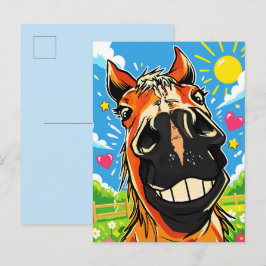 Lustiges Pferdelächeln Cartoon Comic Kunst Postkarte