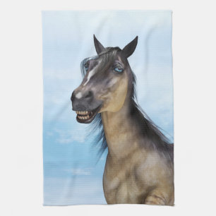 Lustiges Pferdelächeln-Porträt-Kunst Geschirrtuch