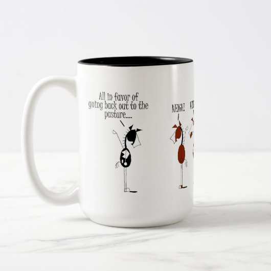 Lustiges PferdewählenCartoon Zweifarbige Tasse (Links)