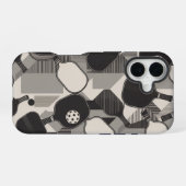 Lustiges Pickleball-Graustufen-Paddle-Muster iPhone 16 Hülle (Rückseite (Horizontal))