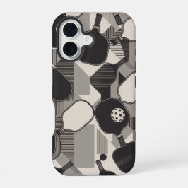 Lustiges Pickleball-Graustufen-Paddle-Muster iPhone 16 Hülle