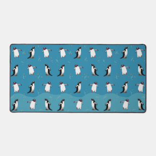 Lustiges Pinguin-Muster auf Blau Schreibtischunterlage