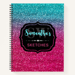Lustiges Pink- und Blau-Verlaufs-Monogramm-Skizzen Notizblock