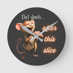 Lustiges Pizza-Diät-Maus-Design Runde Wanduhr