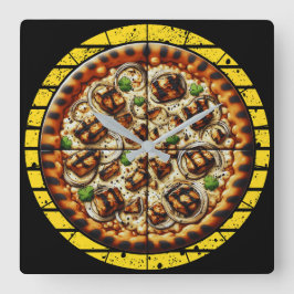 lustiges Pizzadesign für Fans Quadratische Wanduhr