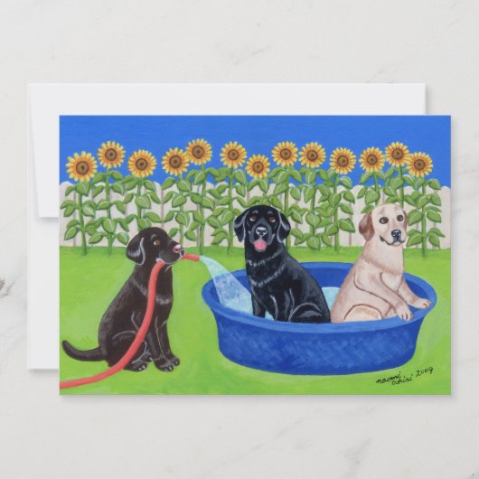 Lustiges Pool-Party Labradors Einladung (Vorderseite)