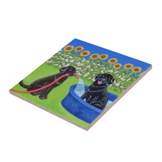 Lustiges Pool-Party Labradors Fliese (Seite)
