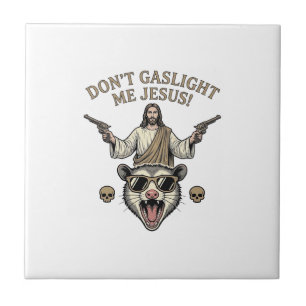 Lustiges Possum Jesus Vintage Gravur Shirt Design_ Fliese