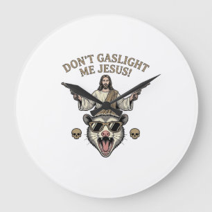 Lustiges Possum Jesus Vintage Gravur Shirt Design_ Große Wanduhr