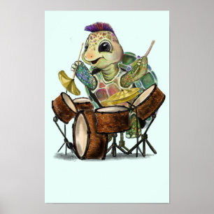 Lustiges Poster mit Turtle-Schlagzeuger - Malerei