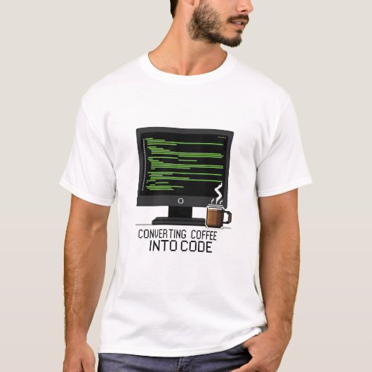 Lustiges Programmierer-Pixel Kunst Kaffee in Code  T-Shirt (Vorderseite)