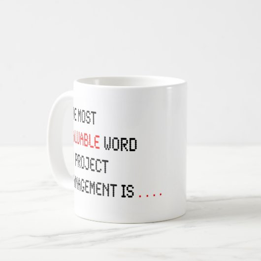 Lustiges Projekt-Managements-Sprichwort nein Kaffeetasse (Vorderseite Links)