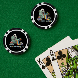 Lustiges Prokrastinations-Strick-Skelett und Katze Pokerchips