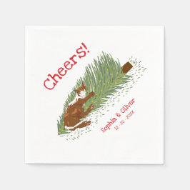 Lustiges Prost Orange Katze gegen Weihnachtsbaum F Serviette