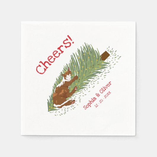 Lustiges Prost Orange Katze gegen Weihnachtsbaum F Serviette (Vorderseite)