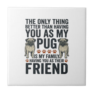 Lustiges Pug-Familienfreund Vintage-Engraving-Shir Fliese