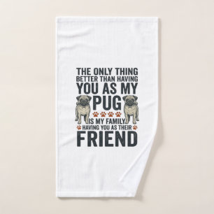 Lustiges Pug-Familienfreund Vintage Gravur T-Shirt Handtuch