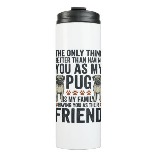 Lustiges Pug-Familienfreund Vintage Gravur T-Shirt Thermosbecher