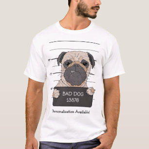 Lustiges Pug-Mug-Shot-Polizei-Ausweis-Hund-Männer T-Shirt