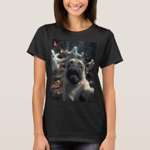 Lustiges Pug-Selfie mit Geistern im verlassenen Wa T-Shirt