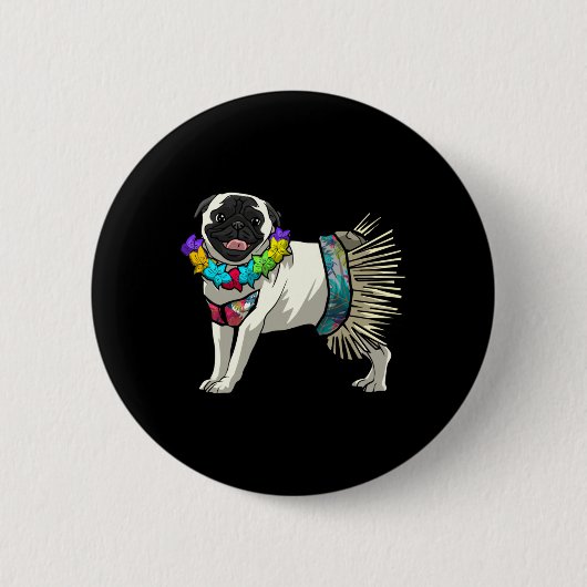 Lustiges Pug-Shirt - Hula-Tänzer Hawaii-Geschenke Button (Vorderseite)