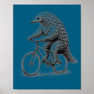 Lustiges Radfahren mit Pangolin auf dem Fahrrad Ti Poster