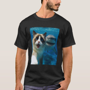 Lustiges Ragdoll-Katzen-Selfie mit Hai-Ozeanliebha T-Shirt