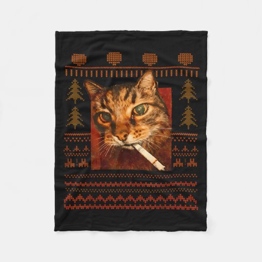 Lustiges rauchendes Katzen-Meme-Weihnachten hässli Fleecedecke (Vorderseite)