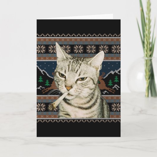 Lustiges rauchendes Katzen-Meme-Weihnachten-Hässli Karte (Vorderseite)