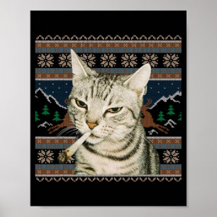 Lustiges rauchendes Katzen-Meme-Weihnachten-Hässli Poster