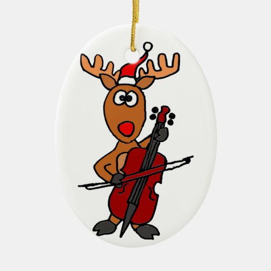Lustiges Ren, das Cello-Weihnachten spielt Keramikornament (Vorne)