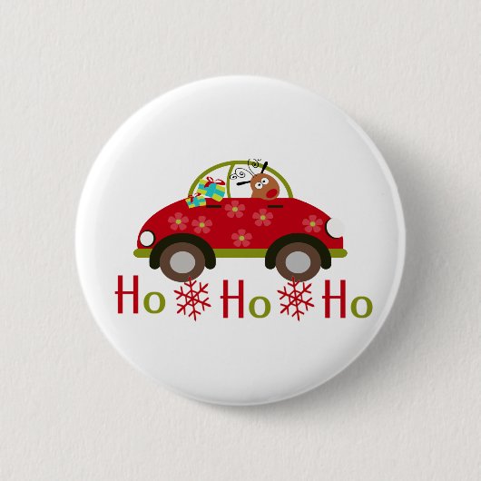 Lustiges Ren in Auto Weihnachten HO HO HO Button (Vorderseite)