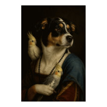 Lustiges Renaissance-Hund und Nymphensittich-Gemäl