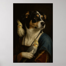 Lustiges Renaissance-Hund und Nymphensittich-Gemäl Poster
