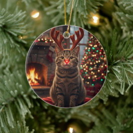 Lustiges Rentier-Kitty-Rudolph-Katze-Weihnachten Keramik Ornament