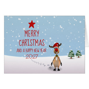 Lustiges Rentier Neujahr Weihnachtsbaum 2026