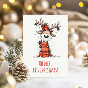 Lustiges Rentier – „Oh Hirsch, es ist Weihnachten" Feiertagskarte