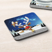 Lustiges Rentier-Spionier-Weihnachts-Meme Getränkeuntersetzer (Linke Seite)