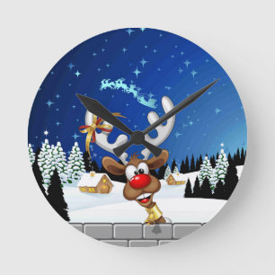 Lustiges Rentier-Spionier-Weihnachts-Meme Runde Wanduhr
