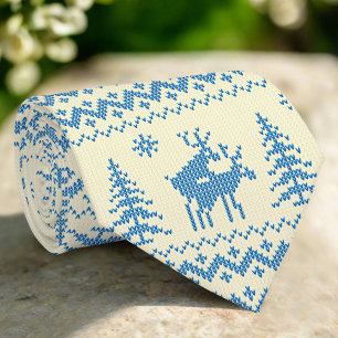 Lustiges Rentier-Weihnachtsbaum-Schnee-Blau-Muster Krawatte