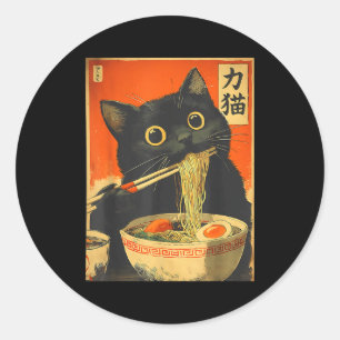 Lustiges Retro-Anime-Katze-Ramen Japanische Katze  Runder Aufkleber