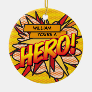 Lustiges Retro-Comic-Book-HELD-Foto Keramik Ornament