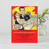 Lustiges retro Comic Einladung (Stehend Vorderseite)