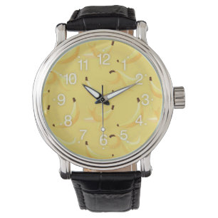 Lustiges Retro-gelbes Bananenmuster Party Editierb Armbanduhr